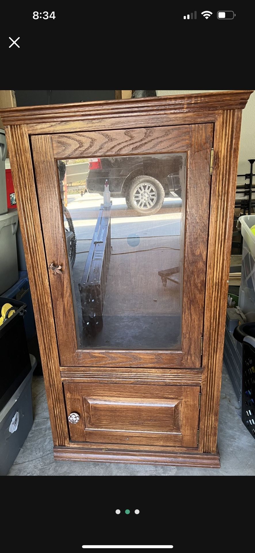 Real Wood Oak Glass Front Left & Right Side End Cabinets