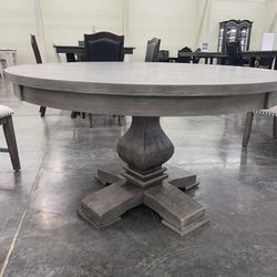 Round Dining Table - Natural Grey Wood Pedestal Table