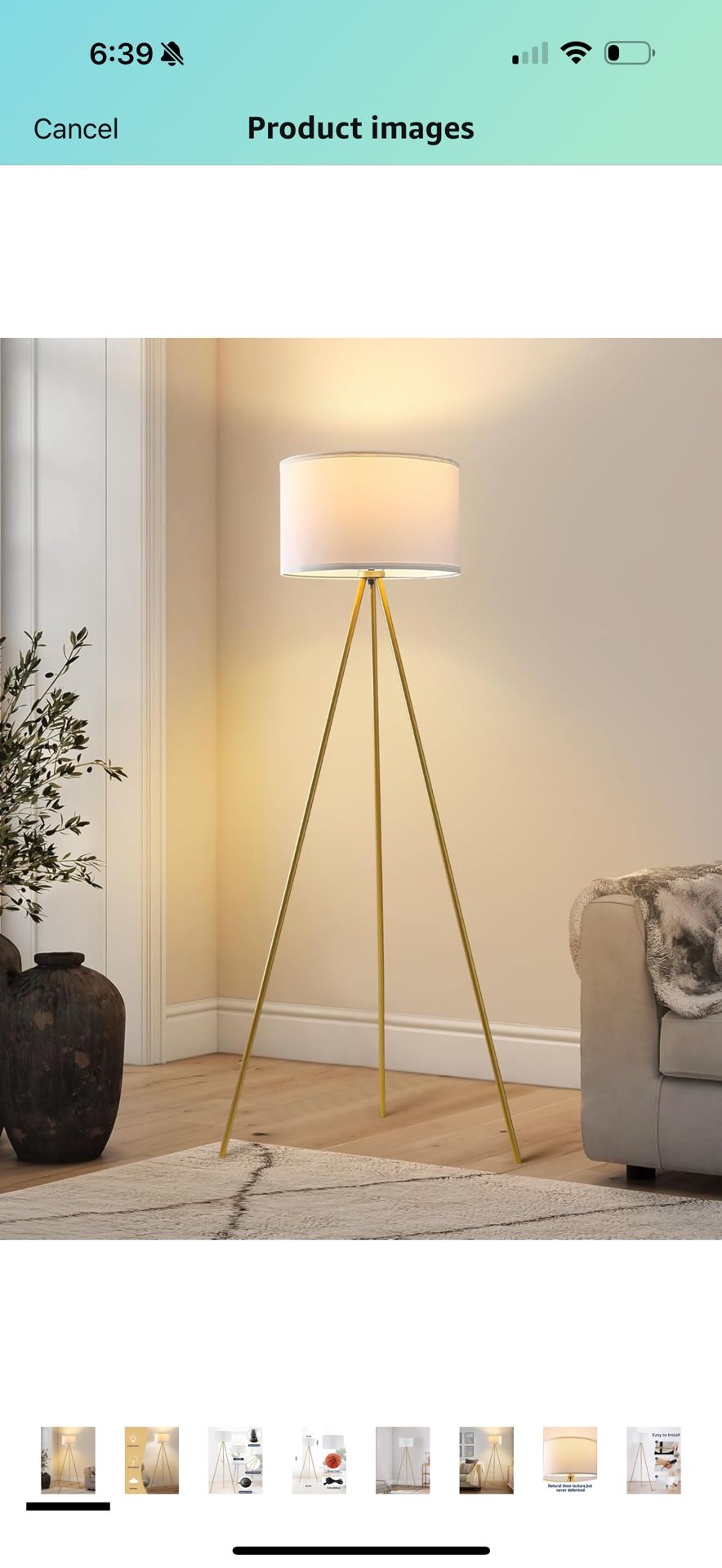 Tripod Floor Lamp Gold Modern Mid Century Standing Lamp Tripod Floor Lamps with Flaxen Drum Shade Foot Switch for Living Room Bedroom Office Incl