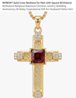 RMREWY Gold Cross Necklace with Red Birthstone