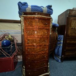 Vintage Tall Dresser / Chest with Drawers (Ornate Wood)