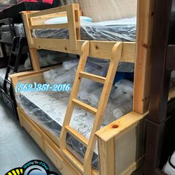 Twin full natural bunk bed with trundle cama colchones nuevos bonitos