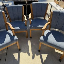 Solid Oak Dinner Chairs On Casters X4