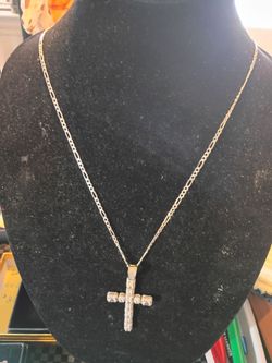 925 silver cross with clear crystals and 925 Italy Fiergo chain 24 " long