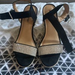 Black Wedge Heel Women Sparkle 
