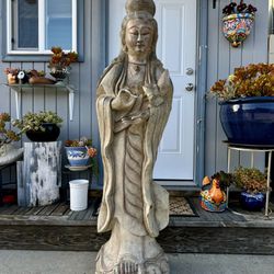Gorgeous Large Solid Wood Buddha Carved Statue 59”