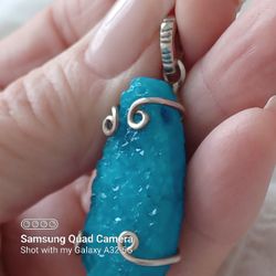 Vtg.Sterling Silver SPARKLE DESERT DRUZY STONE PENDANT