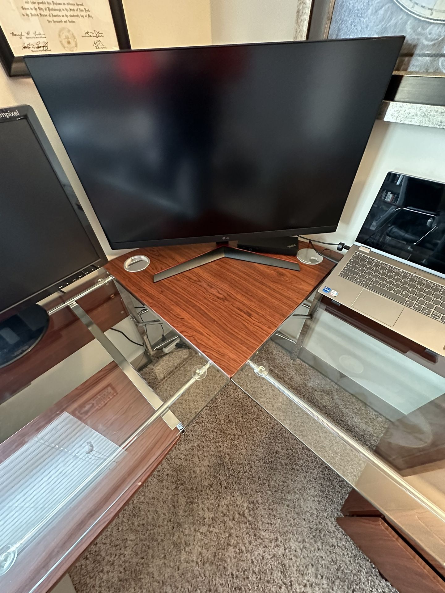 Large Glass Corner Office Desk & Matching File for Sale in