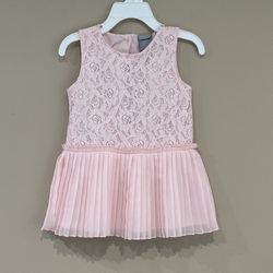 NWOT Tahari Baby Girl Lace Plisse Adorned Lined Dress, 18-24 mo