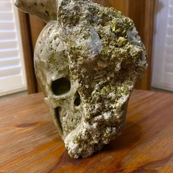 Carved Stone And Pyrite Skull 