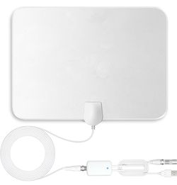 TV Antenna Indoor Long Range, Supports 4K 1080p Smart TV Signal Reception with 16ft HDTV Coax Cable