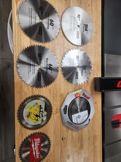 10 inch table saw blades 4 new 1 used 1 7 1/4 used