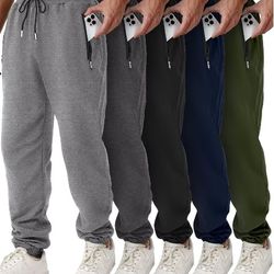 Size L 5 Pack Athletic Joggers for Men with Zipper Pockets Mens Sweatpants Warm Slim Fit Track Workout Running Sweat Pants

Size L