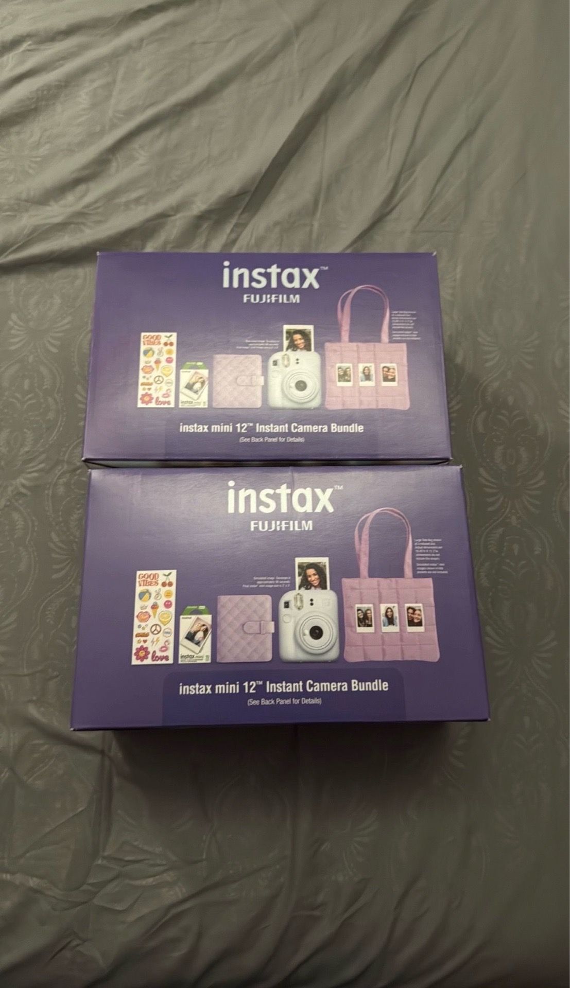 FujiFilm Instax Mini 12 Holiday Bundle Blue Lilac Purple Camera Polaroid Instant Picture Printer Bag Flash Folder Binder