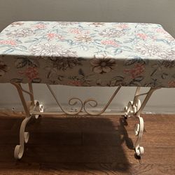 Wrought Iron Stool/Bench with a floral New upholstered top.