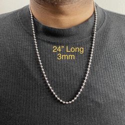 Stainless Steel 3mm Ball Chain Necklace Lobster Clasp 24"Long Chain Necklace For Men Women  - CHN