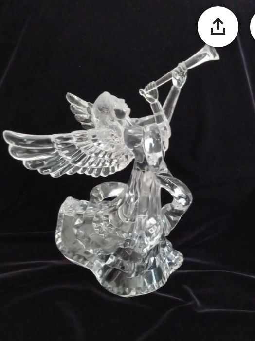 Vintage Acrylic Angel Tree Topper Heralding Angel Ornament Clear Angel Ornament Horn Playing Angel 9"