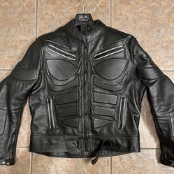 XL Leather Motorcycle Jacket With Fabric Zip Out Lining - $175