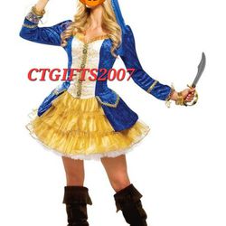 4 PC Goddessey Blue Classic Storybook Adult Sexy Pirate Halloween Costume Women.