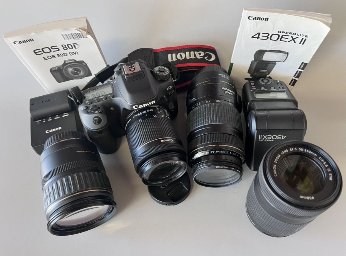 Canon EOS 80D DSLR Camera Bundle W/4 Lenses Flash – LOW Shutter