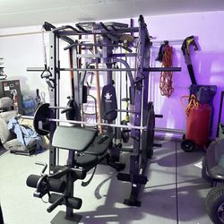 Vesta Fitness Smith Machine 1001 w/Bench Attachment | 230lb Bumpers Olympic Weights | 7ft Olympic Bar | Gym Equipment | FREE DELIVERY🚚 