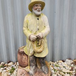 Vintage Fisherman Outdoor Garden Statue