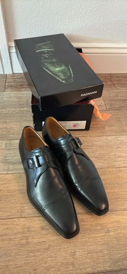 Men’s Magnanni Single Monk Strap Black Leather Shoes