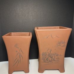 Unglazed Square Bonsai Pots-Tall Bonsai Planters(L.$45, M.$35.)