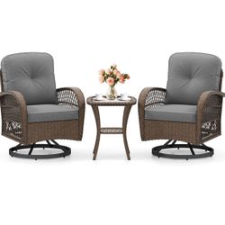 3 Pcs Patio Swivel Glider Set.  Wicker 