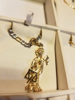 Cadena con dige de la santa muerte de oro laminado