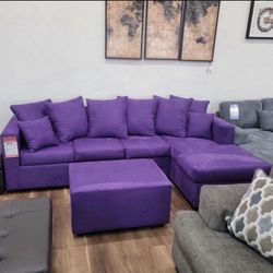 New Purple, Black Or Gray USA Made Sectional And Ottoman Sofa Couch 