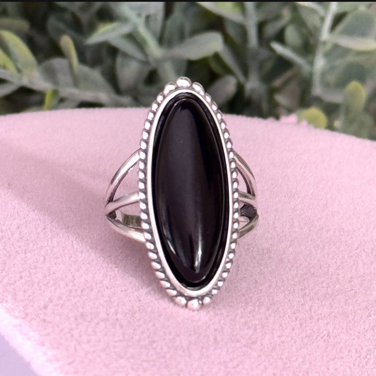 Black Agate Ring 925 Sterling Silver Size 6 3/4-7