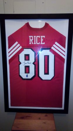 Authentic hand sighed Jerry rice custom framed Jersey with numbered certified hulagrams