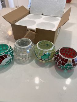 4 PCS Glass Mosaic Tealight Candle Holders 