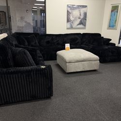 Black Corduroy Modular Sectional With USB ports And Cupholders