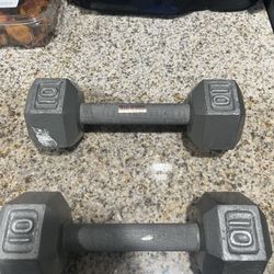 Pair of 10lbs And One 30lbs Dumbbells 