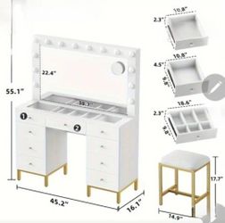 Vanity Desk, Mirror & Stool