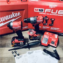New Milwaukee M18 FUEL 18V Brushless Hammer Drill & Impact Driver Kit (2) Batteries (1) Charger & Hard Case. $320
