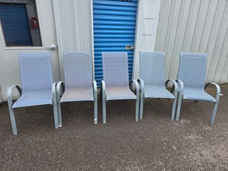 5-Piece Metal Frame High-Back Outdoor Sling Chairs – Blue/Gray