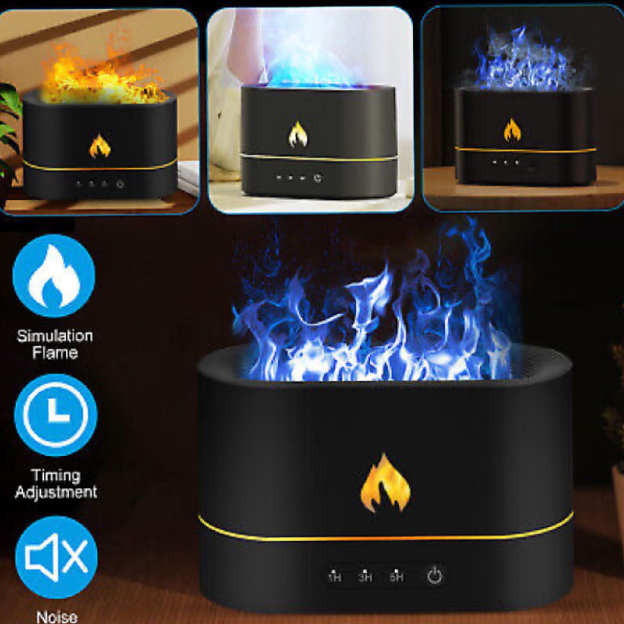 250ml USB Air Humidifier Essential Oil Aroma Diffuser 3D Flame Mist Home Decor