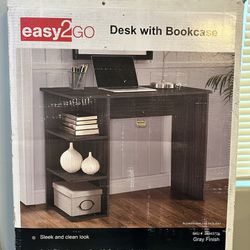 Easy2GO Desk With Bookcase—Gray