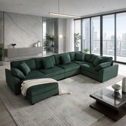 150 in. Modular Cloud Couch Corduroy U-Shaped Sectional Sofa with Storage for Living Room Apartment Office Green