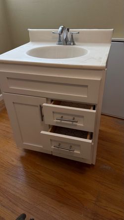 White Bathroom Vanity with Sink and Faucet