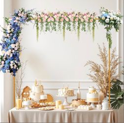 Qirvaten Over The Table Rod Stand With Clamps For Decorations, Adjustable 30"-47'' Height 34"-98" Length Table Balloon Arch Stand Hanging For Wedding 