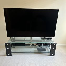 Tv Stand Entertainment Shelf Glass With Metal Accents Table. Excellent Condition!
