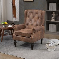 New Brown Wood Frame Accent Armchair, Modern Lounge Chair with Cushioned Seat for Living Room or Bedroom - Brown