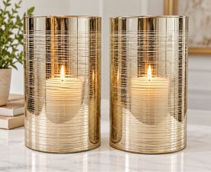 Crate & Barrel Fu Hurricane Large Glass Candle Holders 10” Set of 2