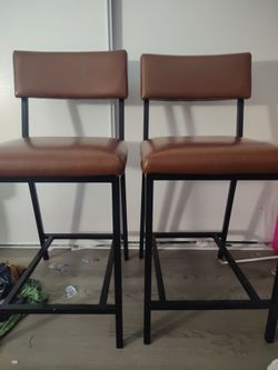 Set of 2 Brown Faux Leather Bar Stools