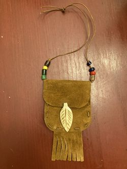Native American Leather And Bone Medicine Pouch