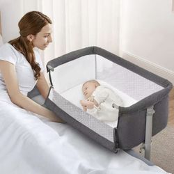 Bed Side Sleeper, Height Adjustable Bassinet Bed Easy Assemble, Breathable Mesh, for Infant/Newborn/Baby Boy/Baby Girl (Gray) 